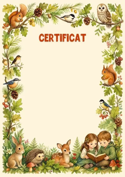 Șablon de certificat pentru copii „Prietenii pădurii”