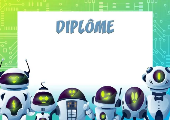 Modèle de diplôme scolaire «Robots - amis»