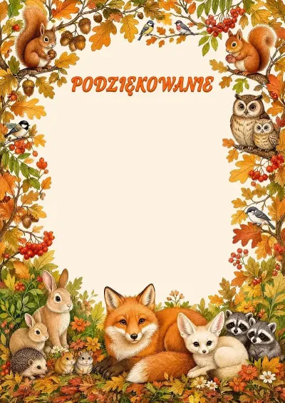 Szablon dziecięcego podziękowania „Przytulna jesień”