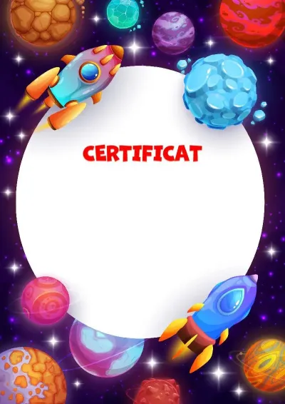 Modèle de certificat pour enfants «Voyage dans l'espace»