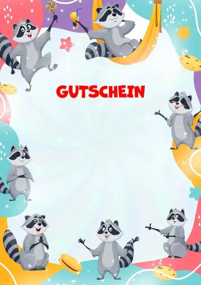 Gutschein-Vorlage für Kinder „Lustige Waschbären“