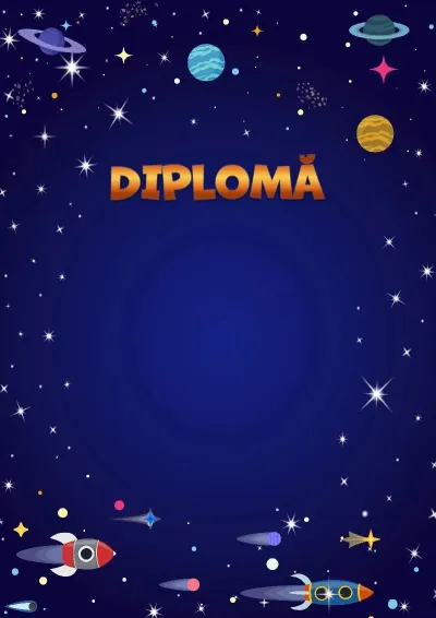 Șablon de diplomă pentru copii «Zbor cosmic»