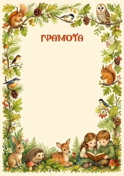 Шаблон детской грамоты «Лесные друзья»