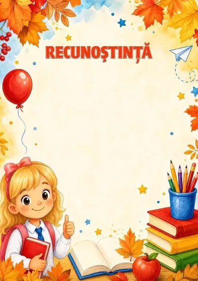 Șablon de recunoștință școlară „Înainte spre cunoștințe!”