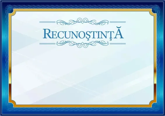 Șablon de diplomă de recunoștință solemnă «Albastru în auriu»