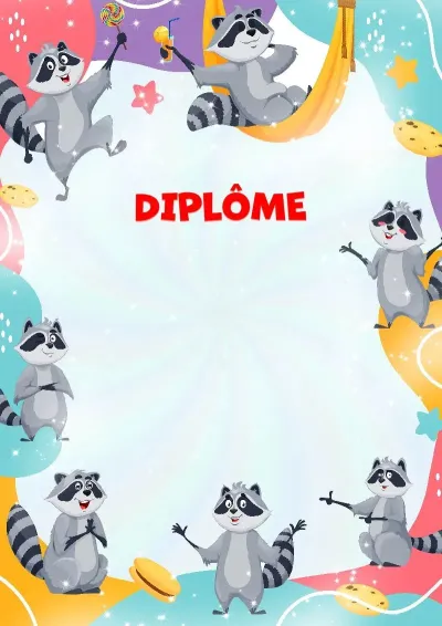 Modèle de diplôme pour enfants « Joyeux ratons laveurs »
