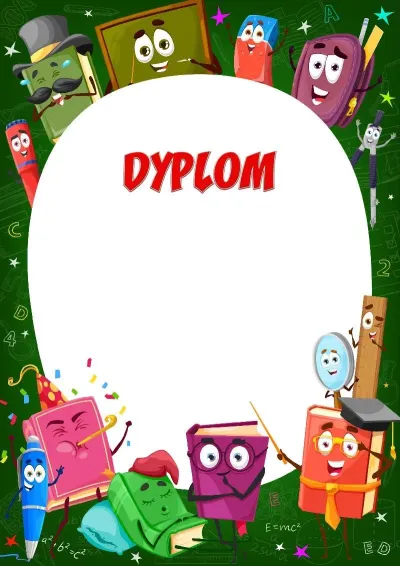 Szablon dziecięcego dyplomu «Wesołe podręczniki»