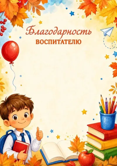 Шаблон школьной благодарности воспитателю «Тропинка к знаниям»
