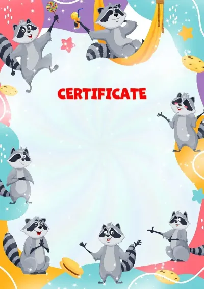 Children's certificate template 'Cheerful Raccoons'