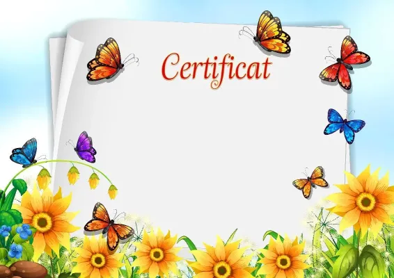 Șablon de certificat pentru copii «Fluturi în grădină»